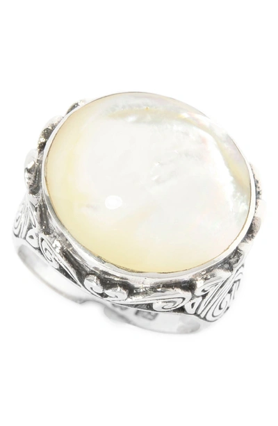Samuel B. Sterling Silver Filigree Round Mother-of-pearl Ring In White