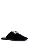 Torgeis Pippa Rhinestone Embellished Velvet Slipper In Black
