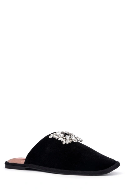 Torgeis Pippa Rhinestone Embellished Velvet Slipper In Black