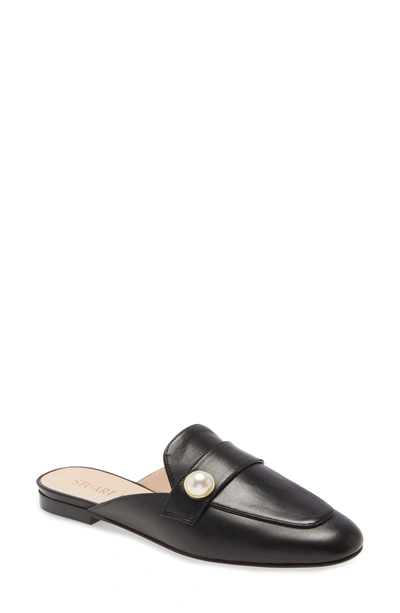 Stuart Weitzman Payson Faux Pearl-embellished Leather Slippers In Black Leather