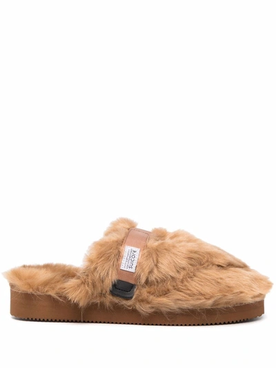 Suicoke Faux-fur Logo-patch Slippers In Brown