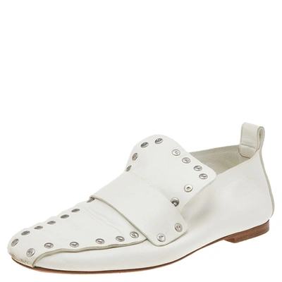 Pre-owned Celine White Leather Rivet Studs Loafers Size 36.5