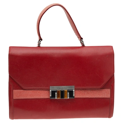 Pre-owned Oscar De La Renta Red/peach Leather Top Handle Bag