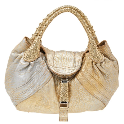 Pre-owned Fendi Metallic Gold Leather Holographic Textured Spy Hobo