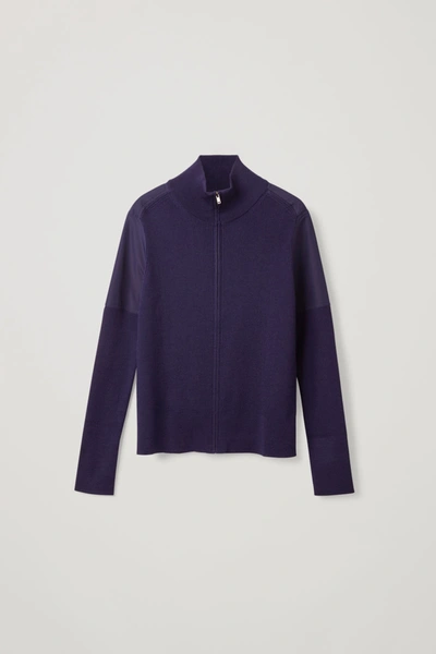 Cos Contrast-panel Knitted Jacket In Blue
