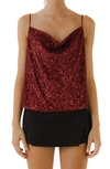 Endless Rose Sequins Cowl Neck Camisole In Bordeaux