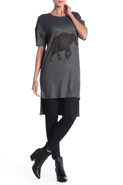 Go Couture Pocket Day Tunic Boyfriend T-shirt In Charcoal Elephant Paisley