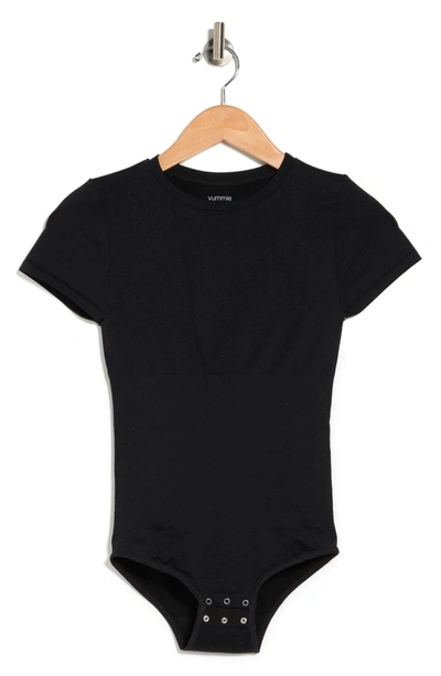 Yummie Crew Neck Short Sleeve Bodysuit In Black