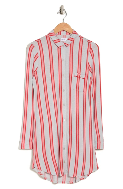 Nordstrom Rack Tranquility Button Front Nightshirt In Grey Micro Awning Stripe