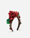 Dolce & Gabbana Red Roses Silk Studded Hair Headband In Multicolor