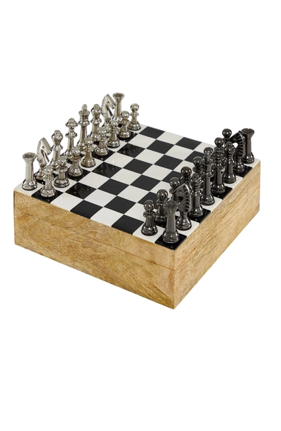 Willow Row Mango Wood And Aluminum Traditional Chess Set In Black