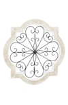 WILLOW ROW WHITE WOOD SCROLL WALL DECOR WITH METAL SCROLL WORK