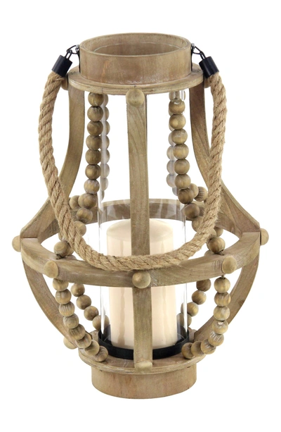 Willow Row Beige Recycled Wood Farmhouse Lantern