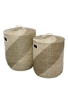 WILLOW ROW BROWN SEAGRASS HANDMADE TWO-TONE STORAGE BASKET WITH MATCHING LID