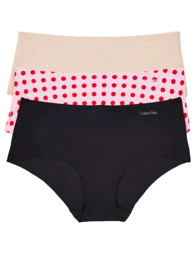 Calvin Klein Invisibles Hipster 3-pack In Nude,grid Dot,black