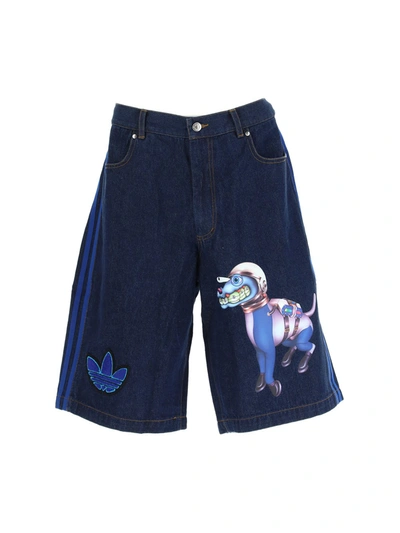 Adidas X Kerwin Frost Space Dog Graphic Print Denim Short In Blue