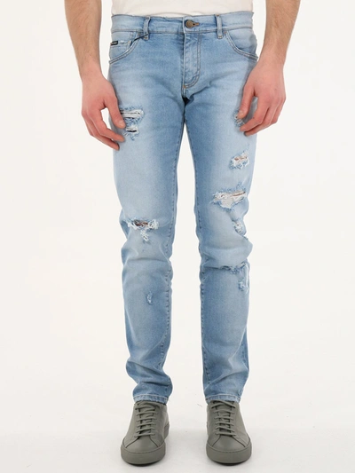 Dolce & Gabbana Distressed Skinny-fit Jeans In Blue