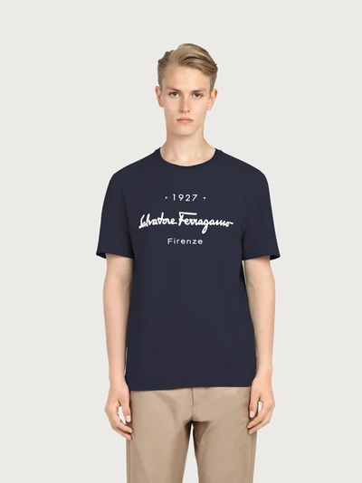 Ferragamo 1927 Signature Cotton T-shirt In Blue