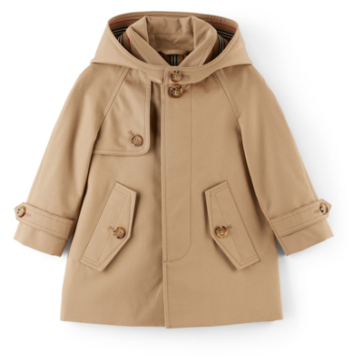 Burberry Baby Hooded Cotton Twill Coat In Beige