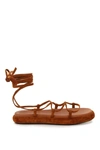 Khaite Alba Lace-up Suede Platform Sandals In Brown,orange