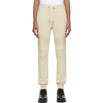 Balmain Beige Ribbed Lounge Trousers In Ivory Noir