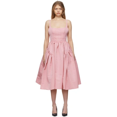 Alexander Mcqueen Open-back Gathered Faille Midi Dress In Pastel Pink