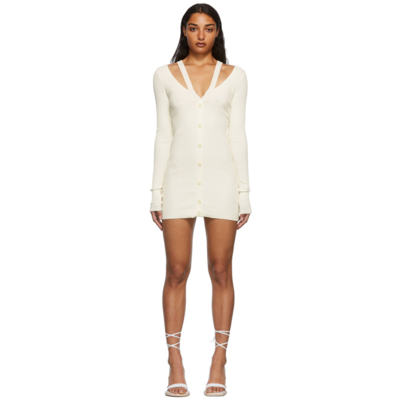 Adamo Off-white Rib Knit Double Layer Mini Dress In 000 Ivory