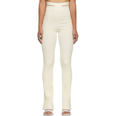 Adamo Off-white Flared High Waist Cut Out Belt Lounge Pants In 000 Ivory