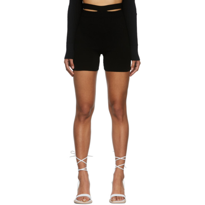 Adamo Black Rib Knit High Waist Cut-out Shorts