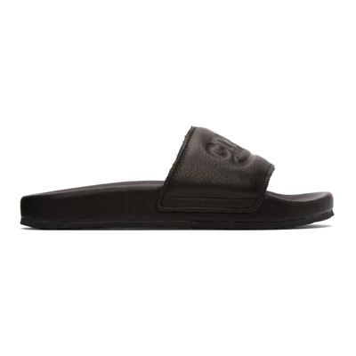 Heron Preston Black Leather Logo Slides