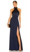 Cinq À Sept Alexandra Turtleneck Halter Gown In Navy