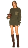 Ser.o.ya Devin Distressed Cotton Crewneck Sweater Dress In Army