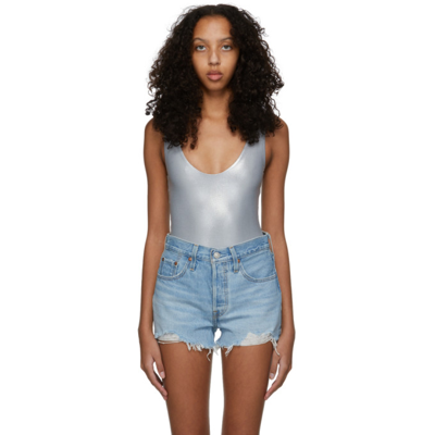 Saint Laurent Metallic Scoop-neck Sleeveless Bodysuit In Silver