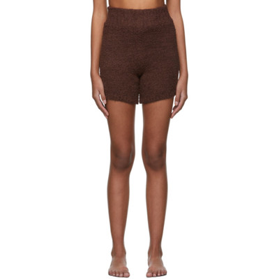 Skims Brown Cozy Knit Boy Shorts In Garnet