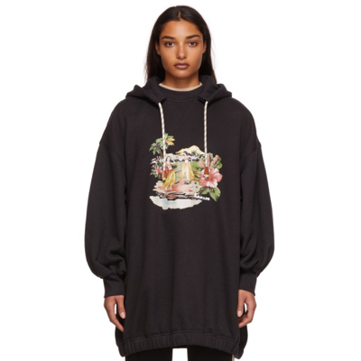 Moncler Genius 8 Moncler Palm Angels - Tropical Motif Long Hoodie In Black