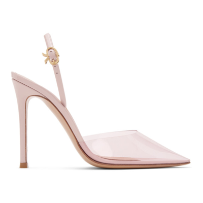Gianvito Rossi Pink Ribbon D'orsay Plexi 105 Heels In Rose Gold
