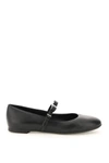 Ferragamo Lizz Leather Ballerina Shoes In Nero (black)