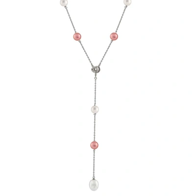 Bella Pearl Sterling Silver Lariat Necklace Nsr-17pi In Pink,silver Tone,white