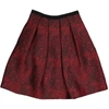 BURBERRY PARADE RED SILK JACQUARD PLEATED A-LINE SKIRT