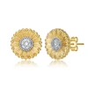 Rachel Glauber 14k Gold Plated And Cubic Zirconia Floral Stud Earrings In Two-tone
