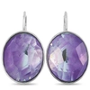 Swarovski Oval Rhodium-plated Stainless Steel And Purple Crystal Earrings In Multi-color