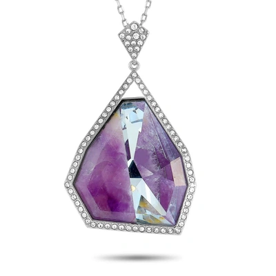 Swarovski Rhodium-plated Stainless Steel Purple And Clear Crystal Pendant Necklace In Multi-color