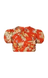 Erdem Hydra Cropped Floral-print Cotton-poplin Top In Red