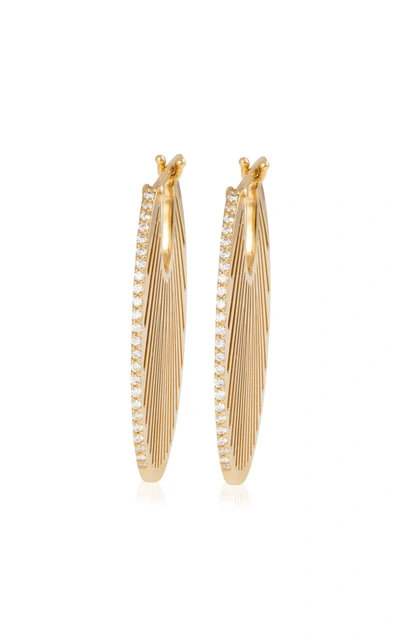 L'atelier Nawbar Yellow Gold Flat Ray Hoop Earrings With Diamonds, S3