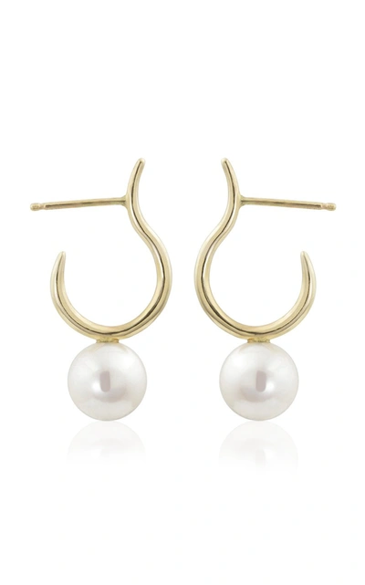 White/space Moon 14k Yellow Gold Pearl Hoop Earrings In White