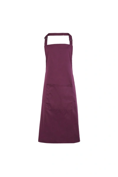 Premier Ladies/womens Colours Bip Apron With Pocket / Workwear (aubergine) (one Size) (one Size) In Purple