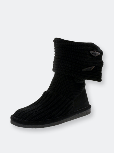 Bearpaw Knit Tall Womens Cable Knit Fold-over Casual Boots In Black