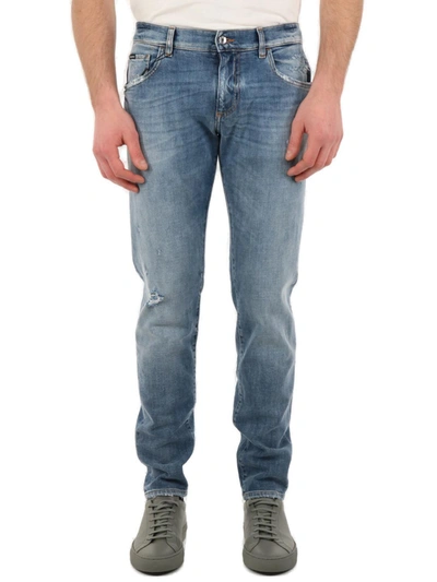 Dolce & Gabbana Distressed Skinny Stretch Jeans In Denim