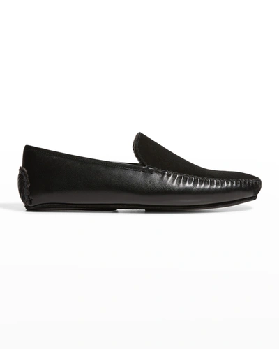 Manolo Blahnik Men's Mayfair Mix-leather Shearling-lined Loafers In Gray