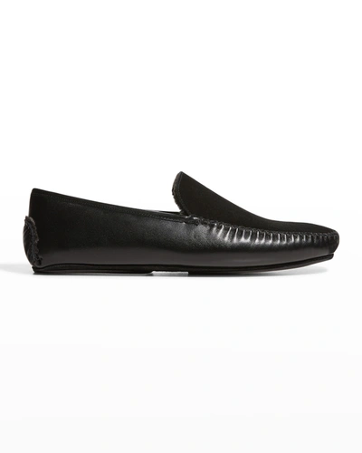 Manolo Blahnik Men's Mayfair Mix-leather Shearling-lined Loafers In Grey